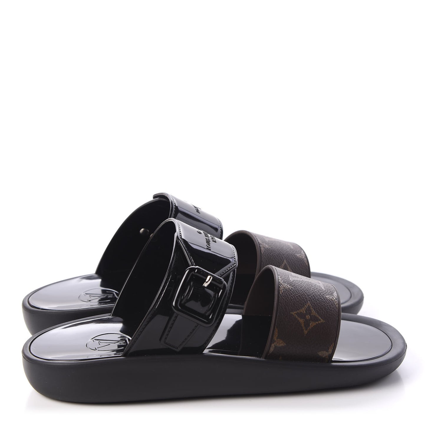Monogram Sunbath Flat Mule Sandals 38 Black