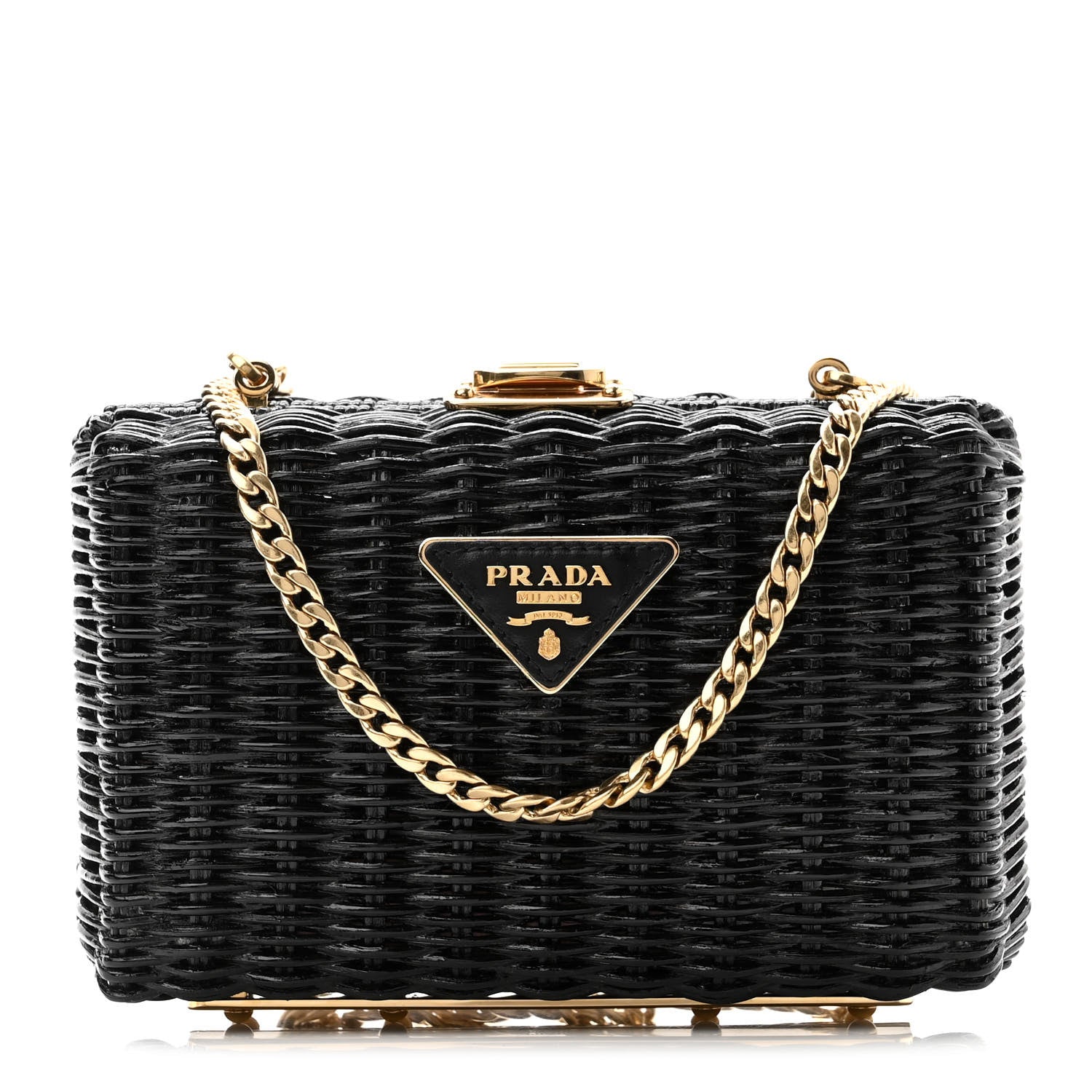 Prada Wicker Triangle Crossbody Clutch Black Petalo 1 of 8