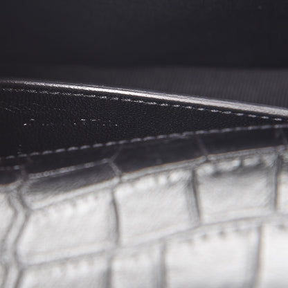 Saint Laurent Calfskin Crocodile Embossed Classic Kate Monogram Clutch Black 7 of 7