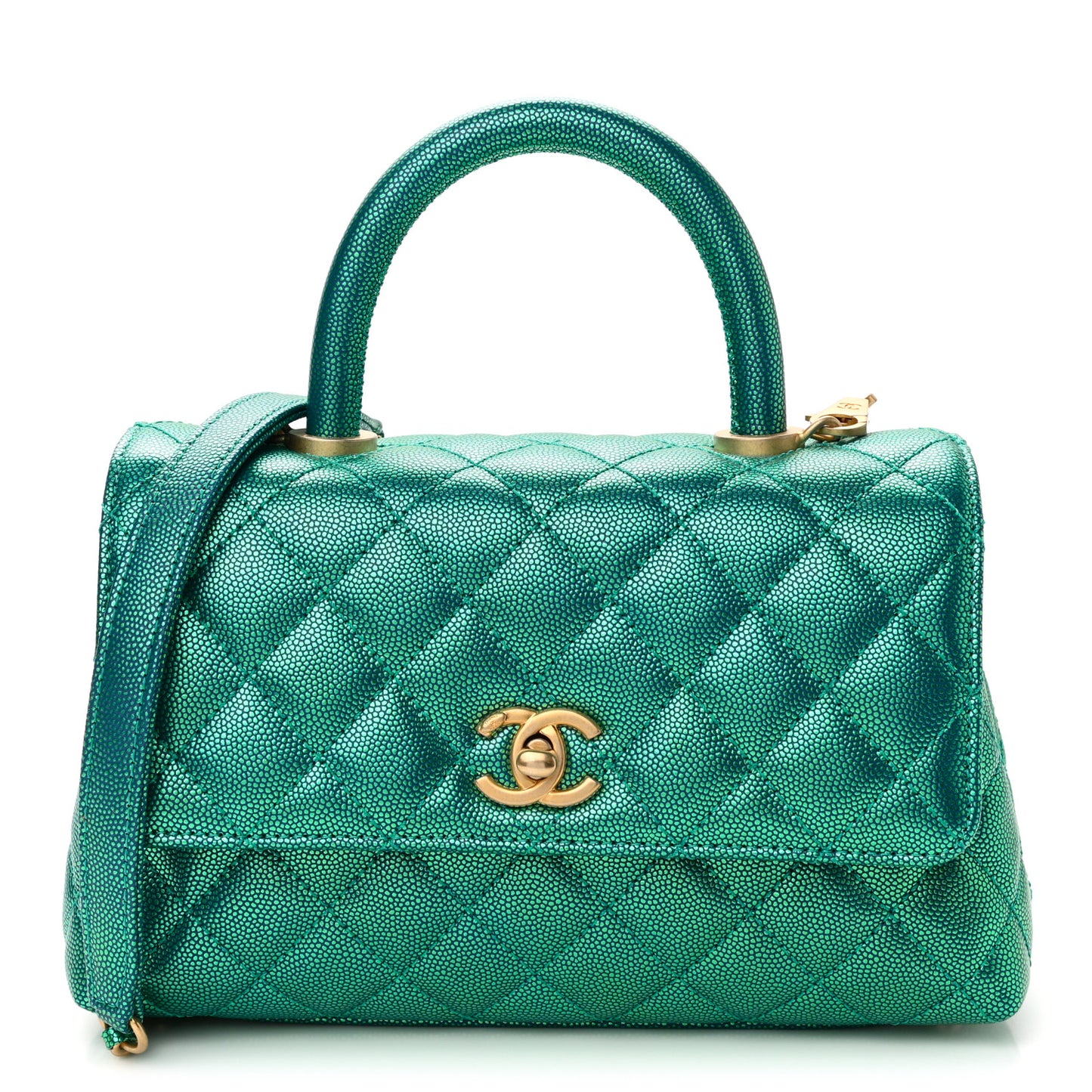 Metallic Caviar Quilted Mini Coco Handle Flap Blue