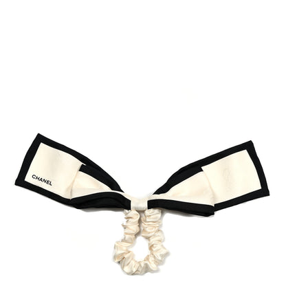 Chanel Silk Twill Hair Tie Ivory Black 1 of 4