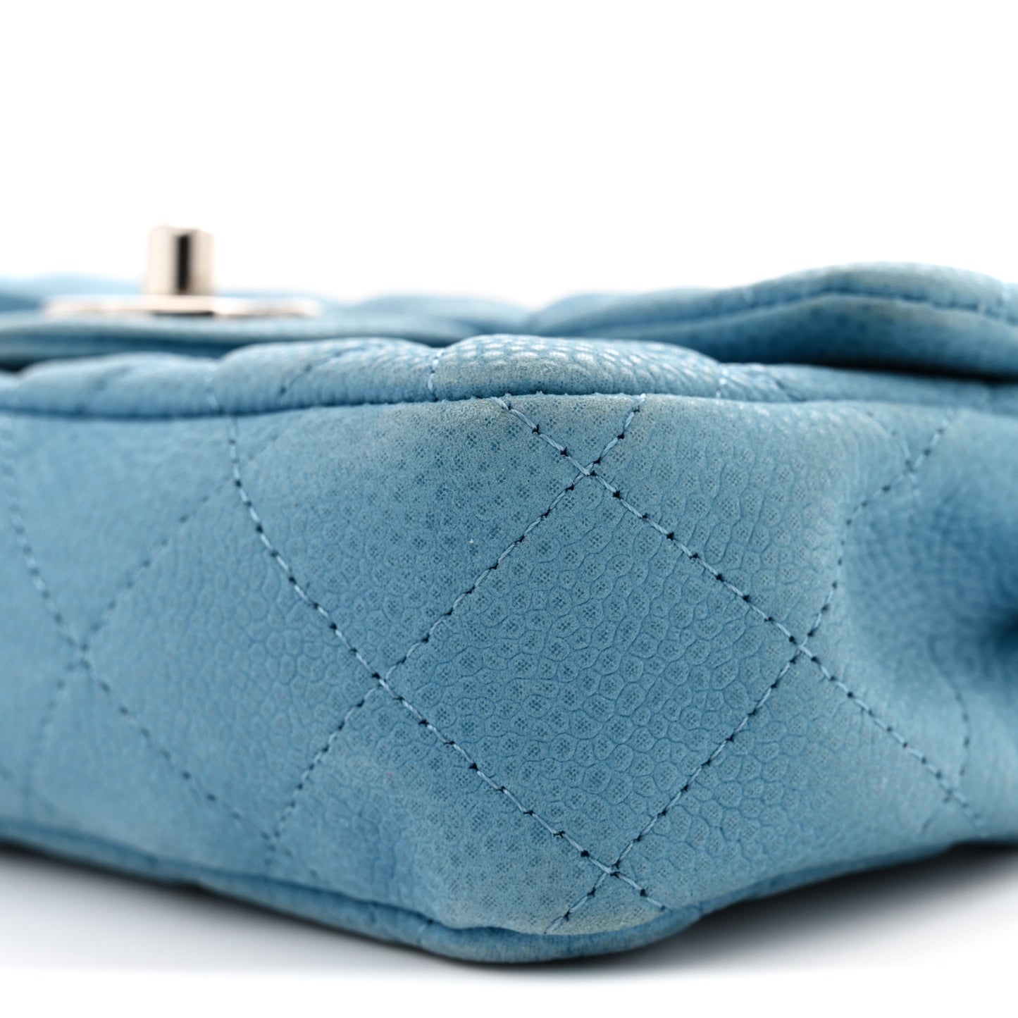 Iridescent Caviar Quilted Extra Mini Flap Light Blue