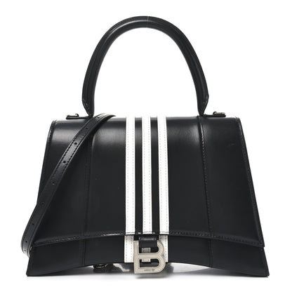 Balenciaga X ADIDAS Shiny Box Calfskin Medium Hourglass Top Handle Bag Black White 1 of 9
