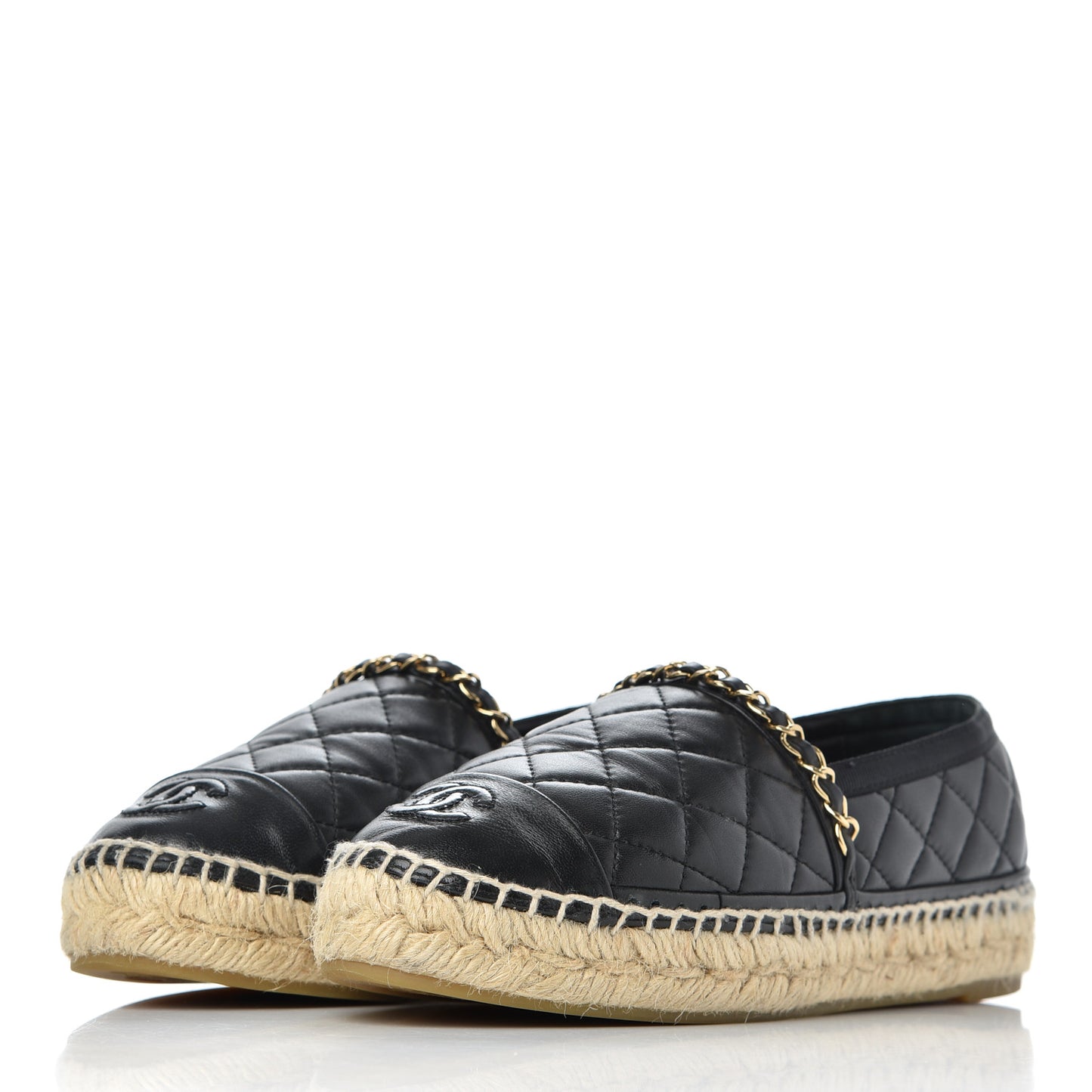 Lambskin Quilted CC Chain Espadrilles 36 Black