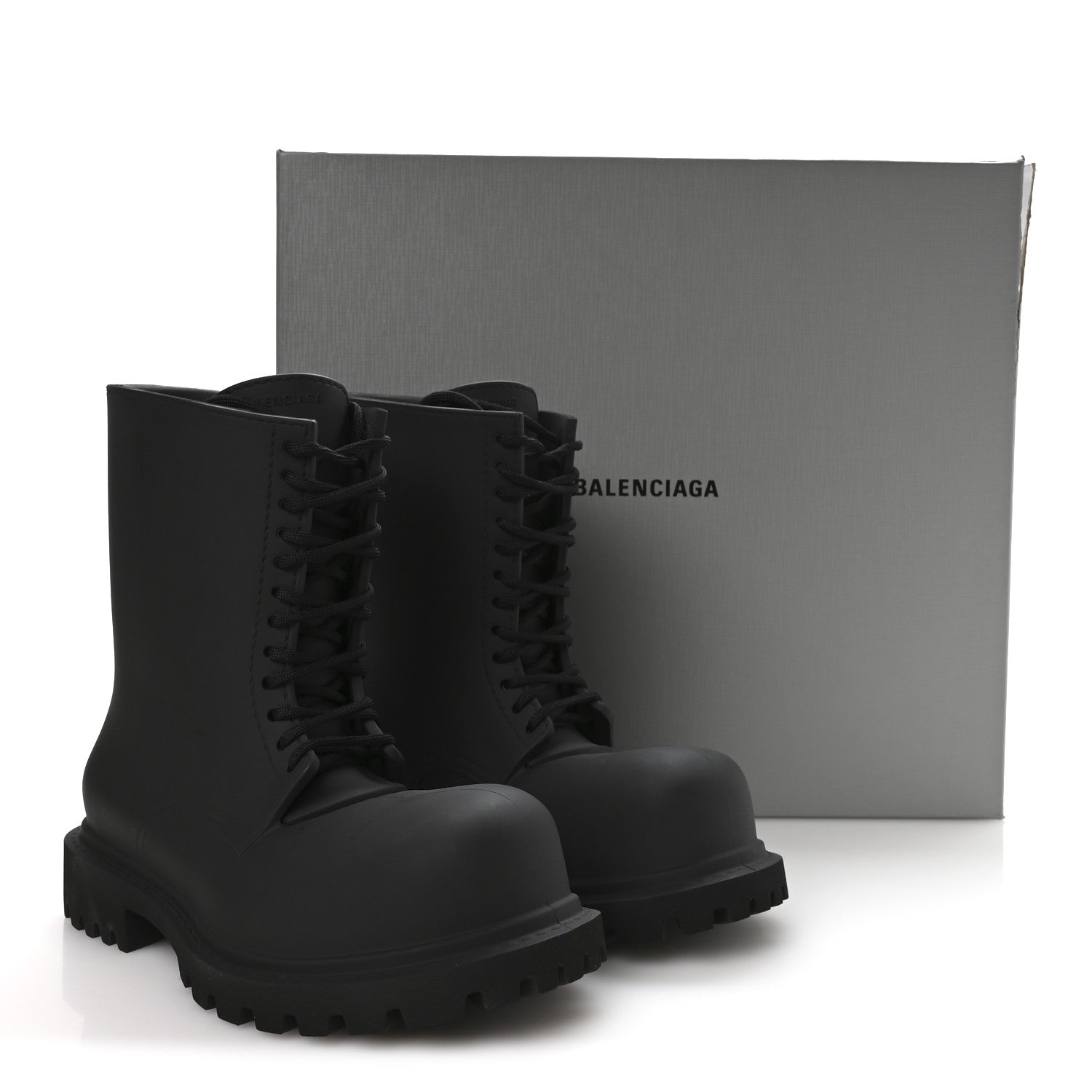 Balenciaga Rubber Mens Steroid Lace Up Boots 41 Black 1835932