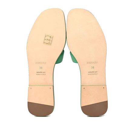 Hermes Epsom Oran Sandals 38 Vert Pomme 5 of 8