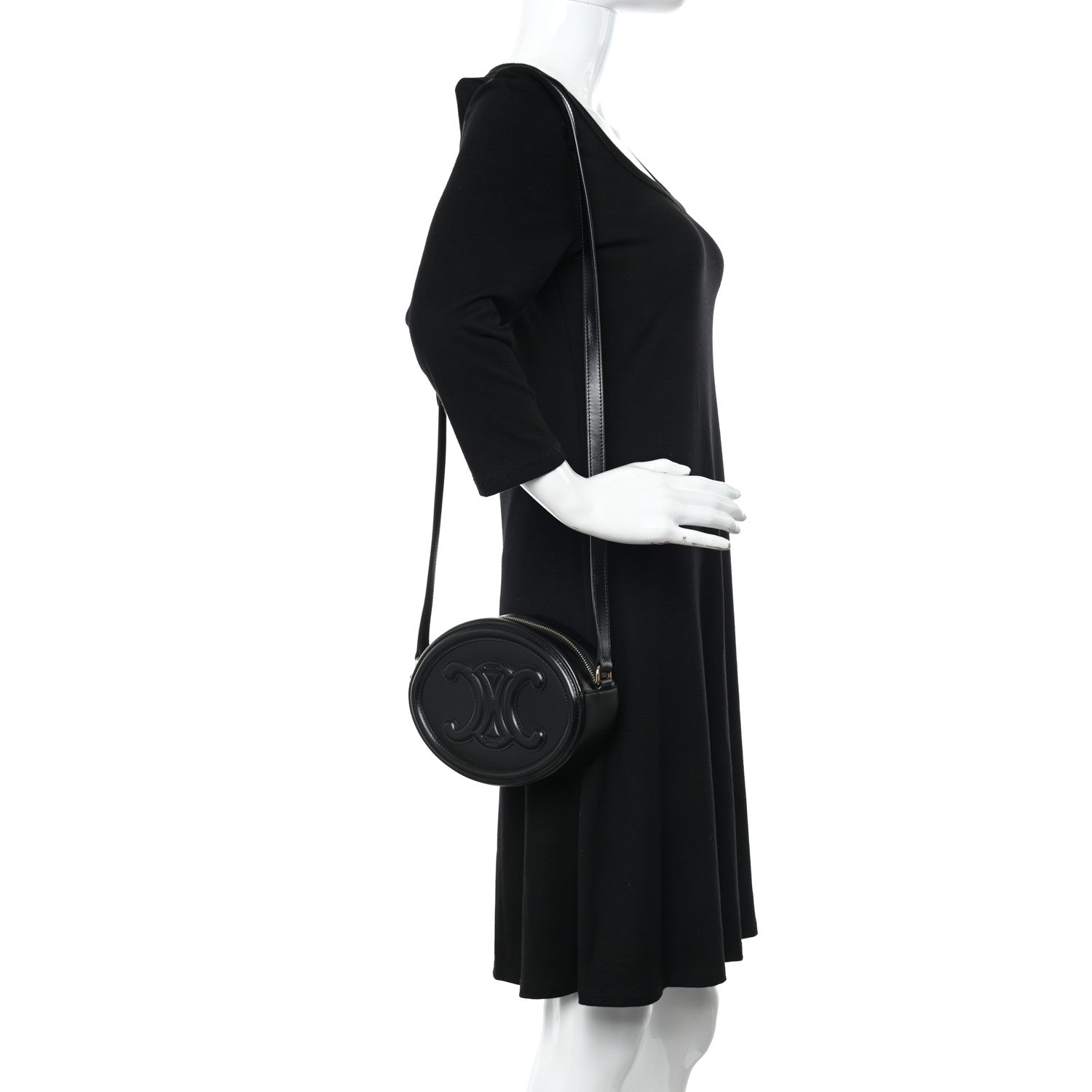 Celine Smooth Calfskin Cuir Triomphe Oval Bag Black 2 of 9