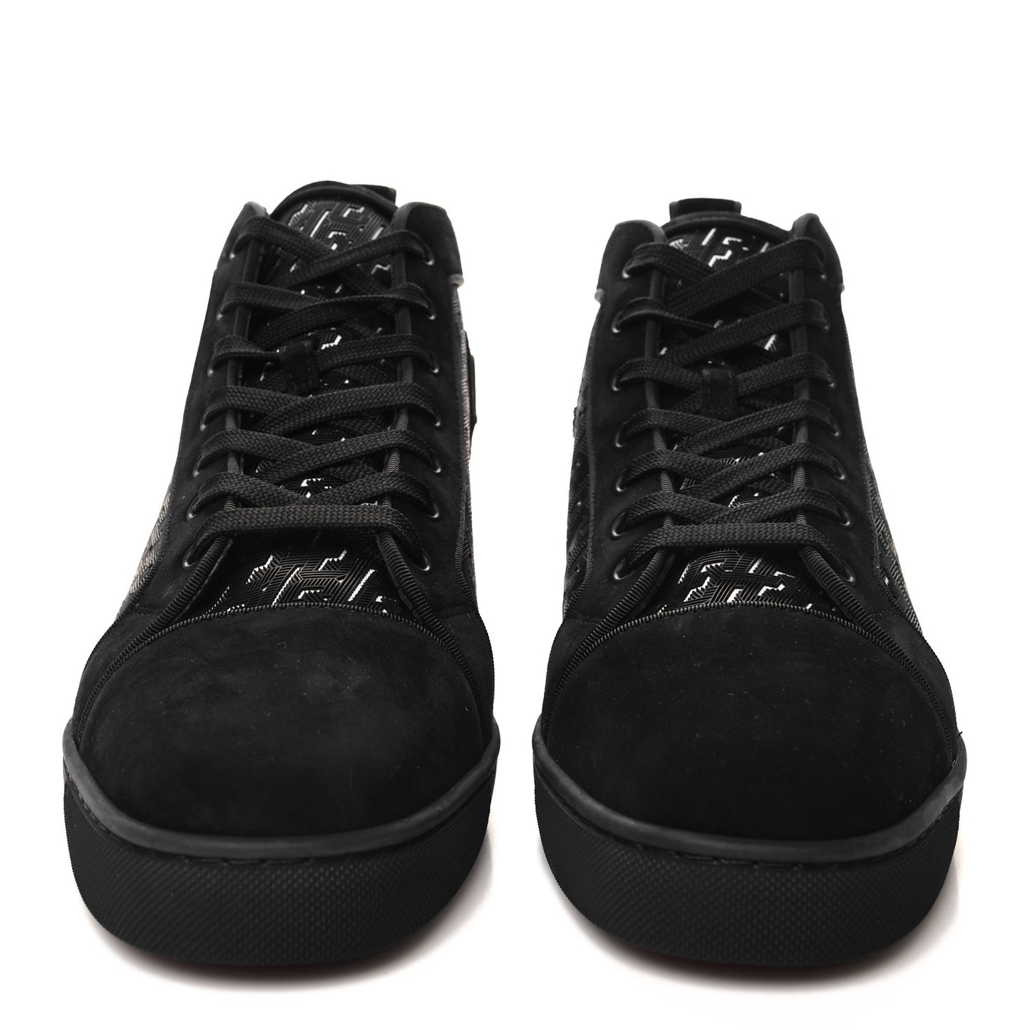 Suede Calfskin Techno CL Embossed Louis Orlato Flat High Top Sneakers 43 Black White