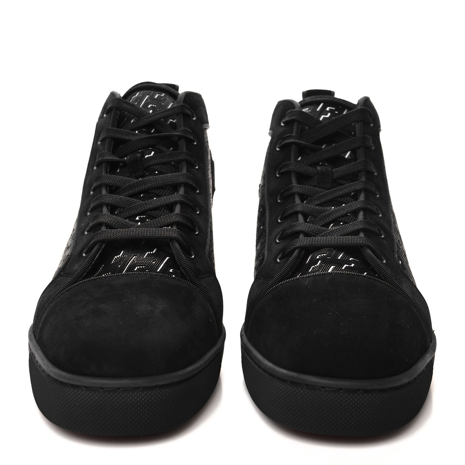 Christian Louboutin Suede Calfskin Techno CL Embossed Louis Orlato Flat High Top Sneakers 43 Black White 2 of 8
