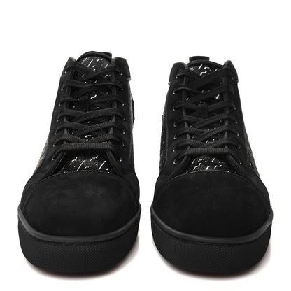 Christian Louboutin Suede Calfskin Techno CL Embossed Louis Orlato Flat High Top Sneakers 43 Black White 2 of 8