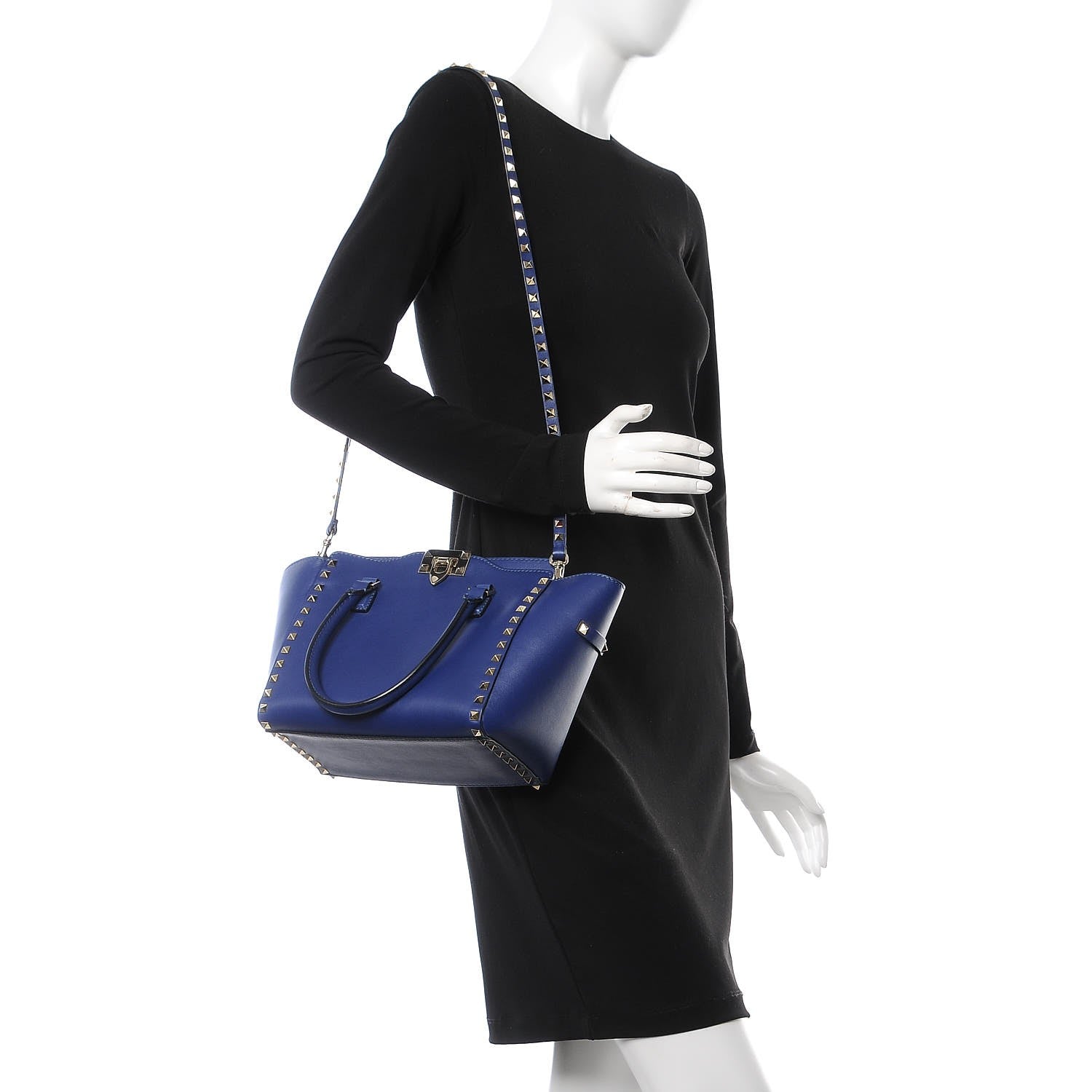 Valentino Garavani Vitello Small Rockstud Double Handle Tote Blue China 2 of 10