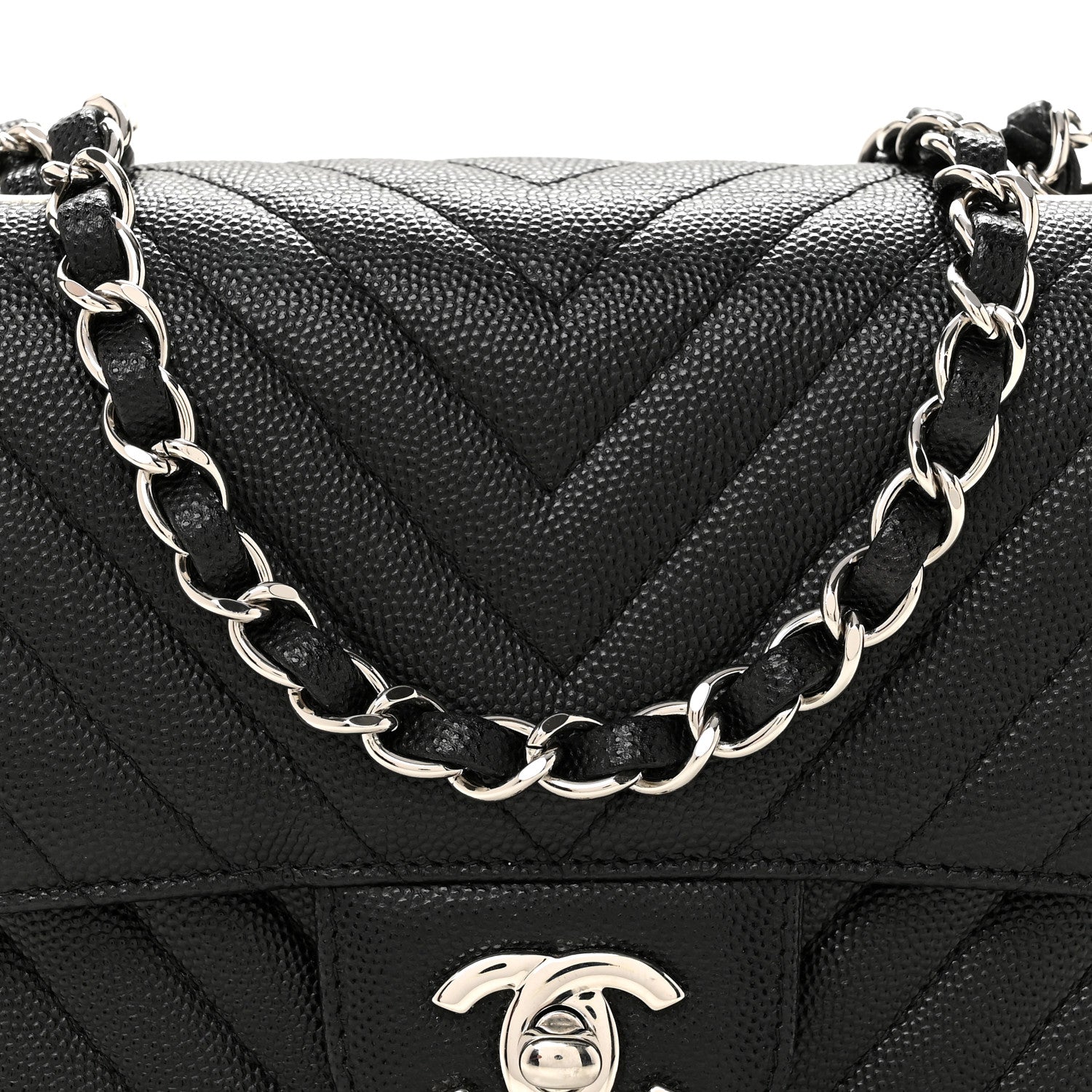 Chanel Caviar Chevron Quilted Mini Square Flap Black 8 of 11