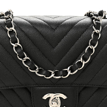 Chanel Caviar Chevron Quilted Mini Square Flap Black 8 of 11