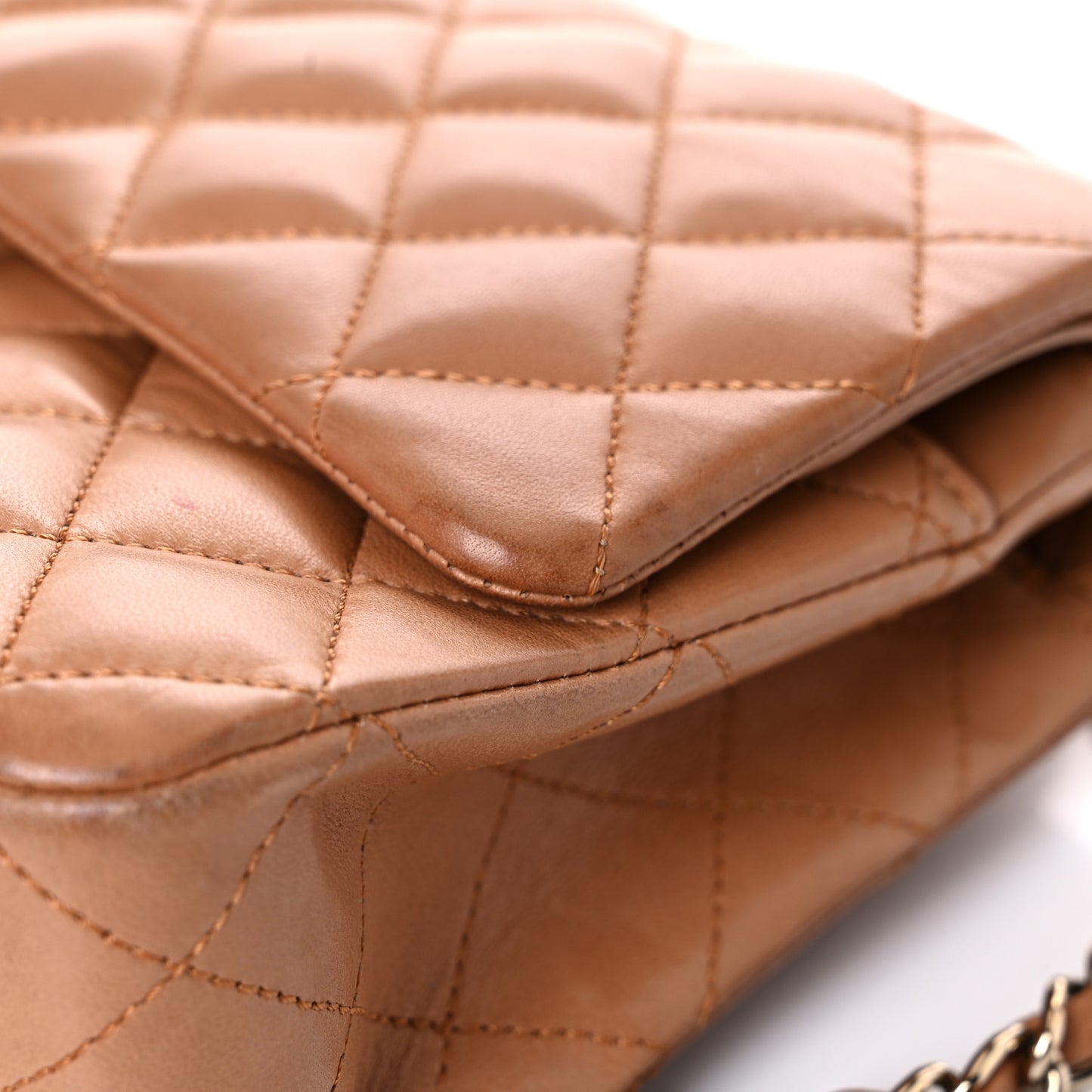 Lambskin Quilted Medium Double Flap Brown