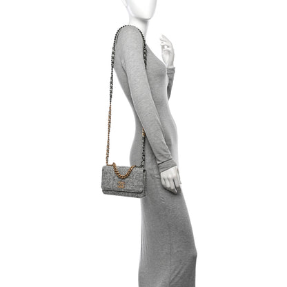 Chanel Wool Tweed Lambskin Quilted Chanel 19 Wallet On Chain WOC Grey Ecru 2 of 14