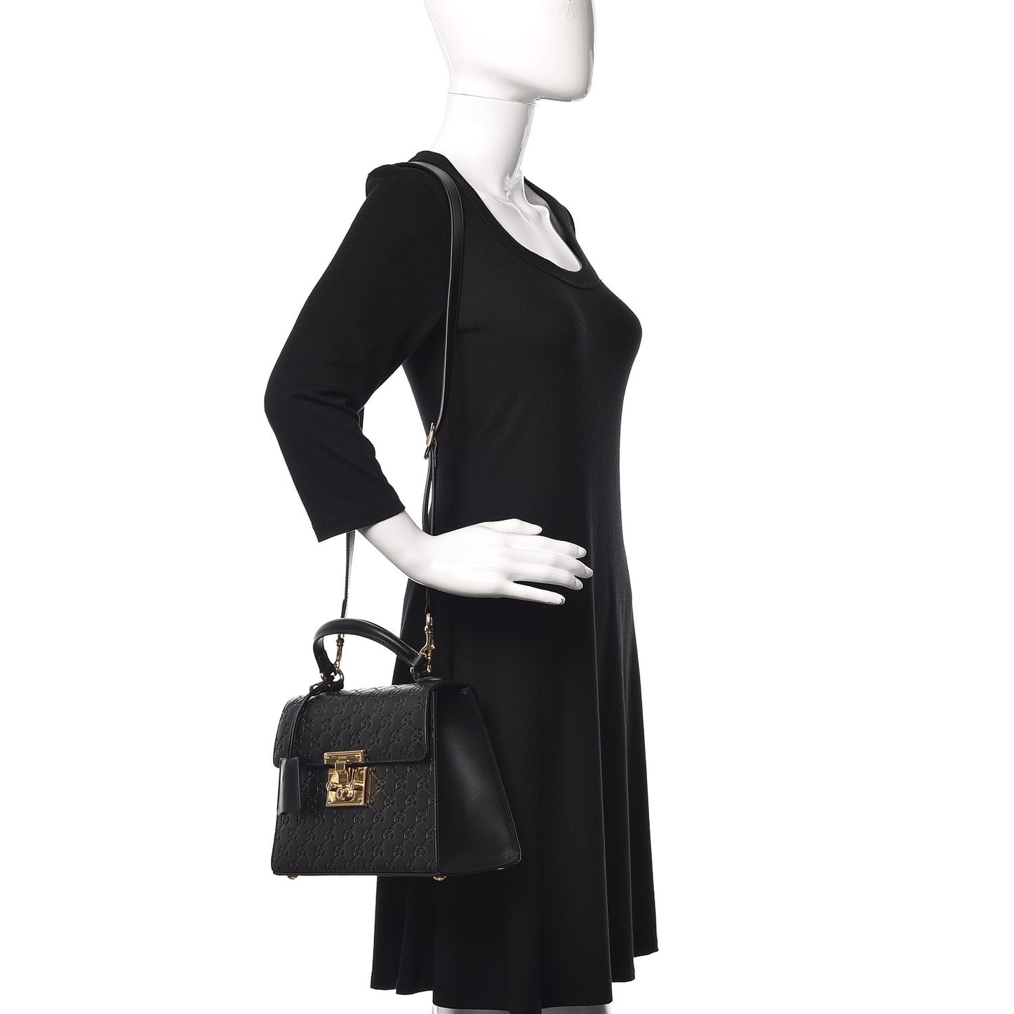 Guccissima Signature Small Padlock Top Handle Bag Black