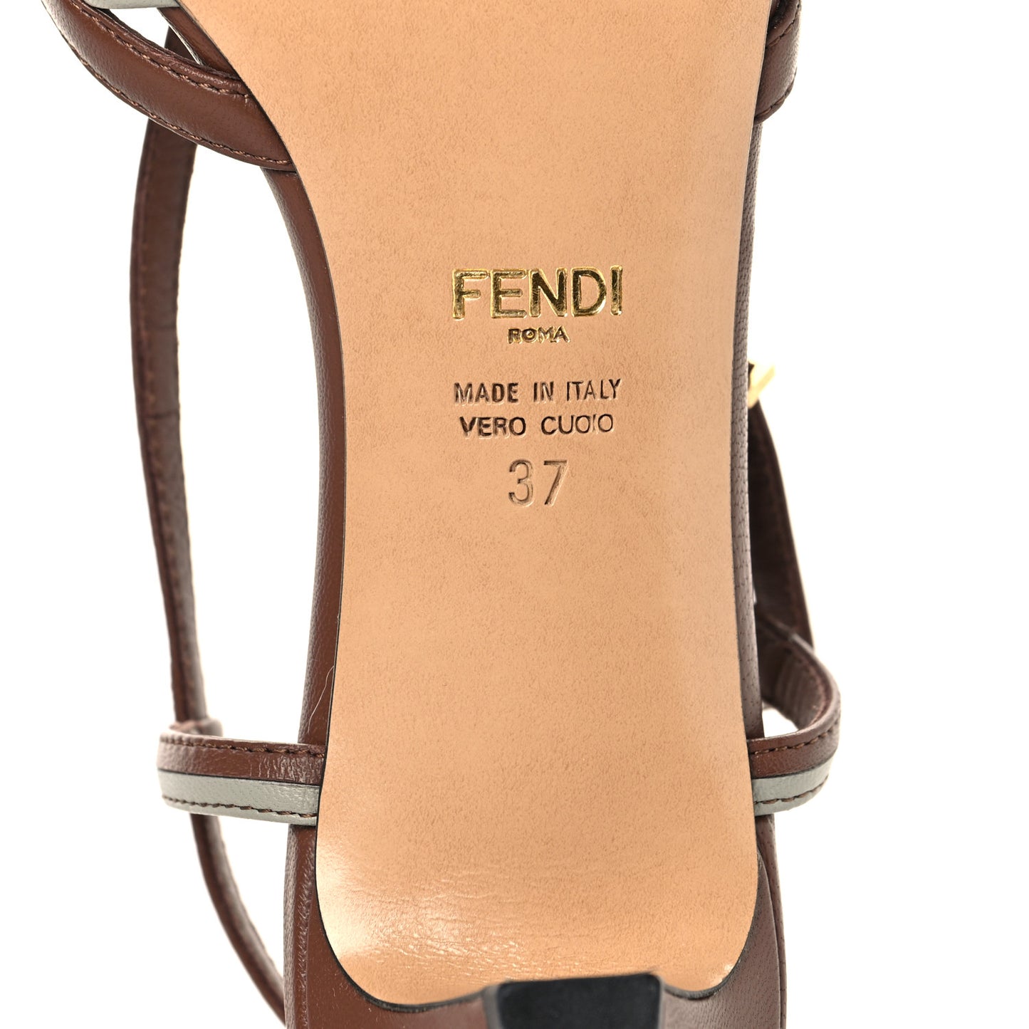 Lambskin FFold Slingback Sandals 37 Gianduia Matcha Latte