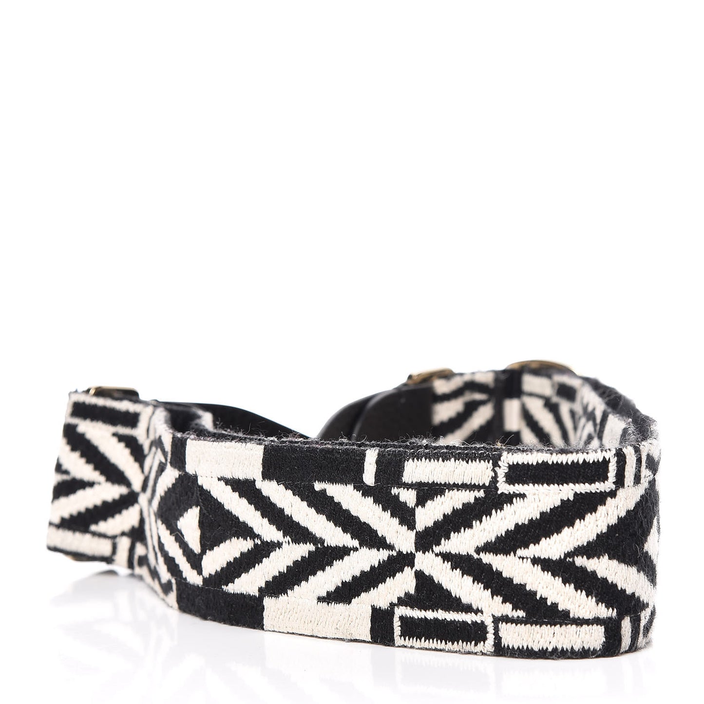 Canvas Geometric Embroidered Rockstud Guitar Strap Black White