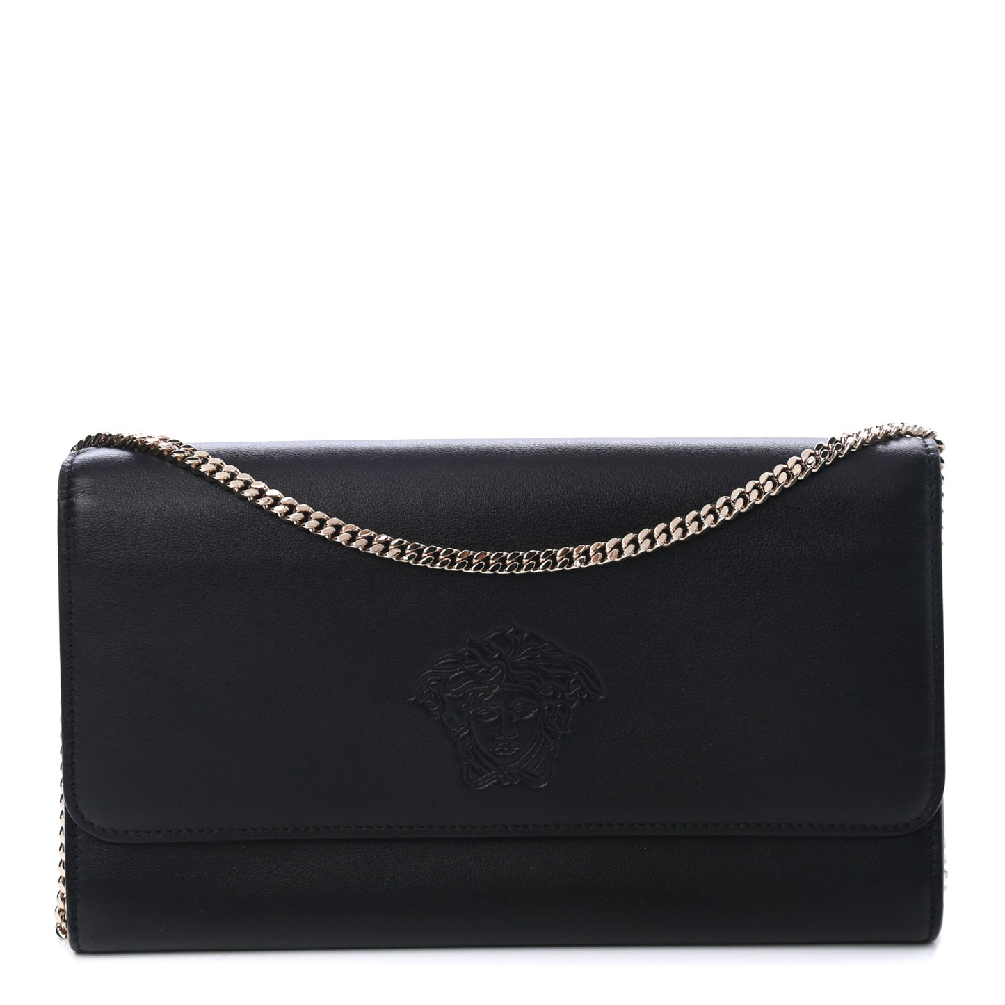 Grained Calfskin Medusa Wallet on Chain Black