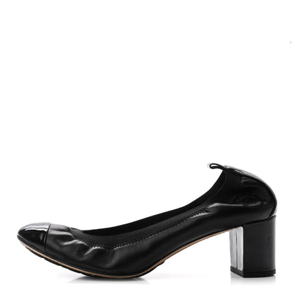 Chanel Lambskin Patent CC Elastic Stretch Pumps 38.5 Black 1 of 8