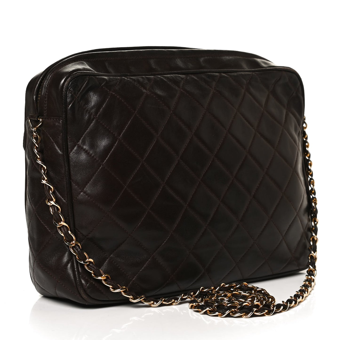 Lambskin Quilted Tassel Camera Case Brown