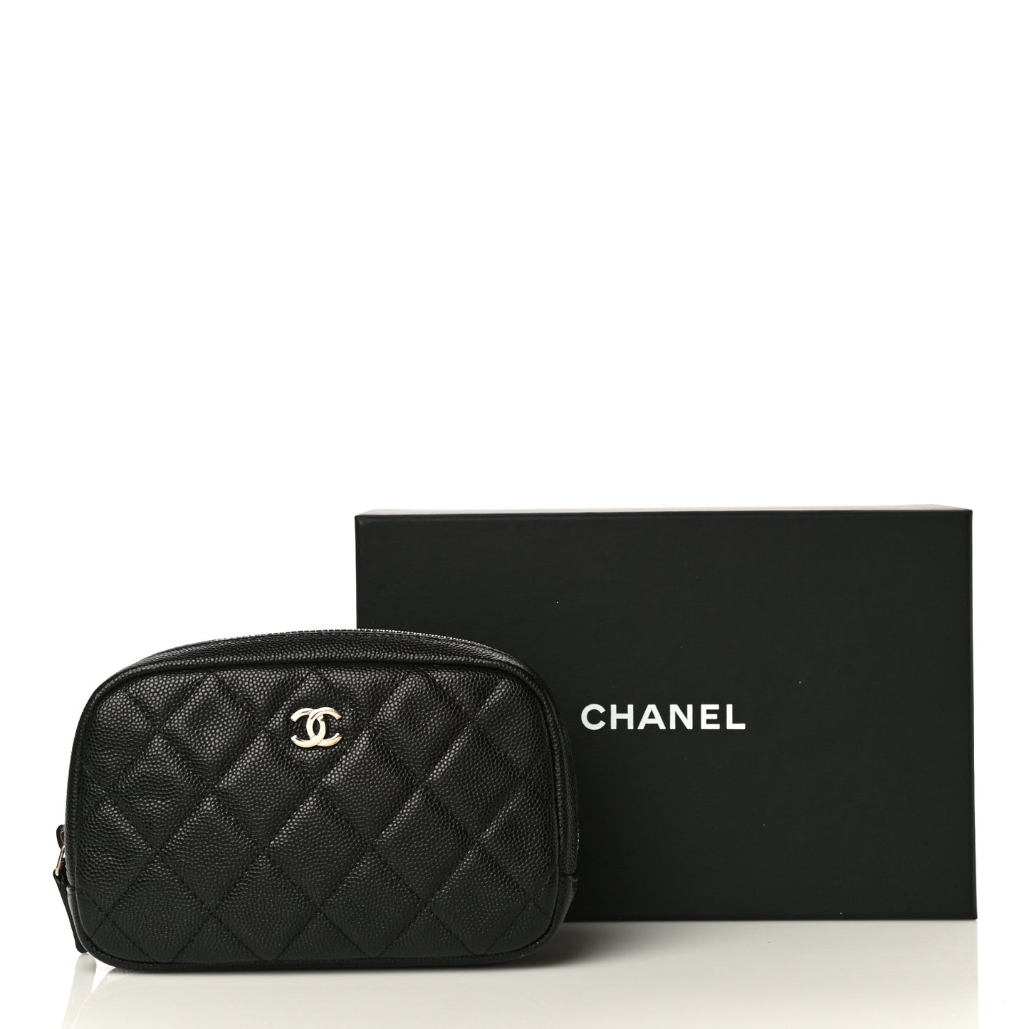 Caviar Quilted Small Curvy Pouch Cosmetic Case Black