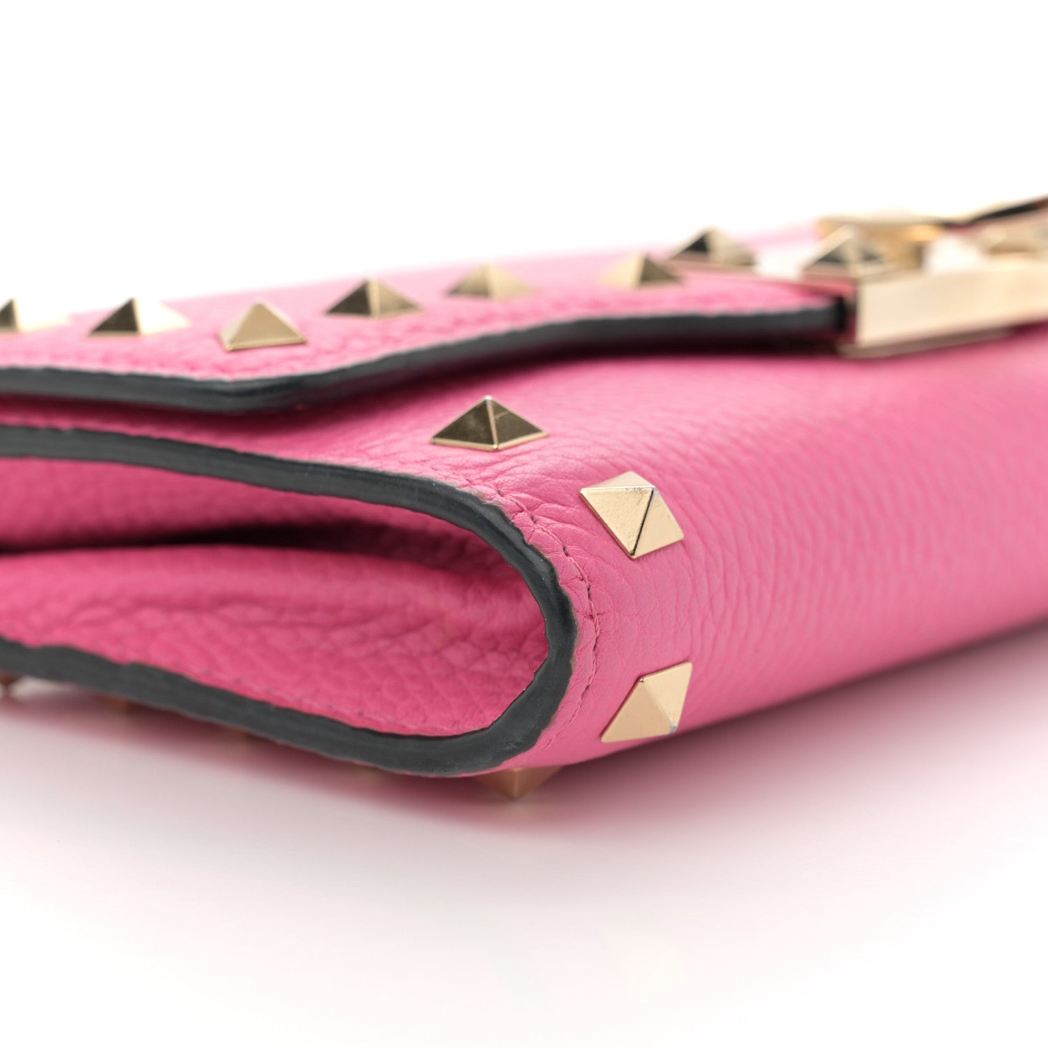 Valentino Garavani Pebbled Calfskin Rockstud Flip Lock Wallet On Chain Feminine Pink 8 of 11