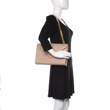 Saint Laurent Grain De Poudre Matelasse Chevron Large Monogram Satchel Dark Beige 2 of 10