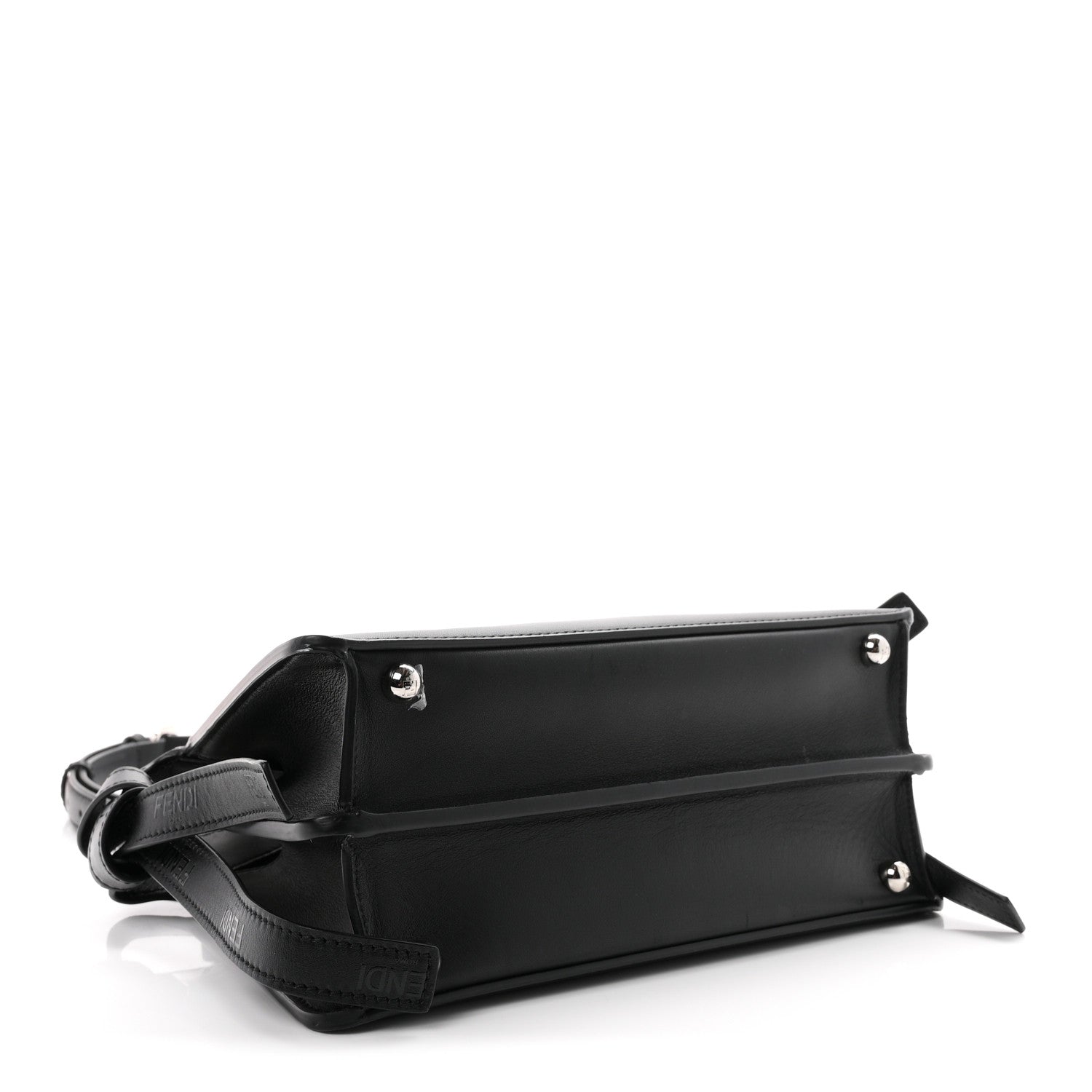 Fendi Vitello Seta Shiny Nappa Logo Embossed Laces Small Peekaboo I SEE U Satchel Black 4 of 10