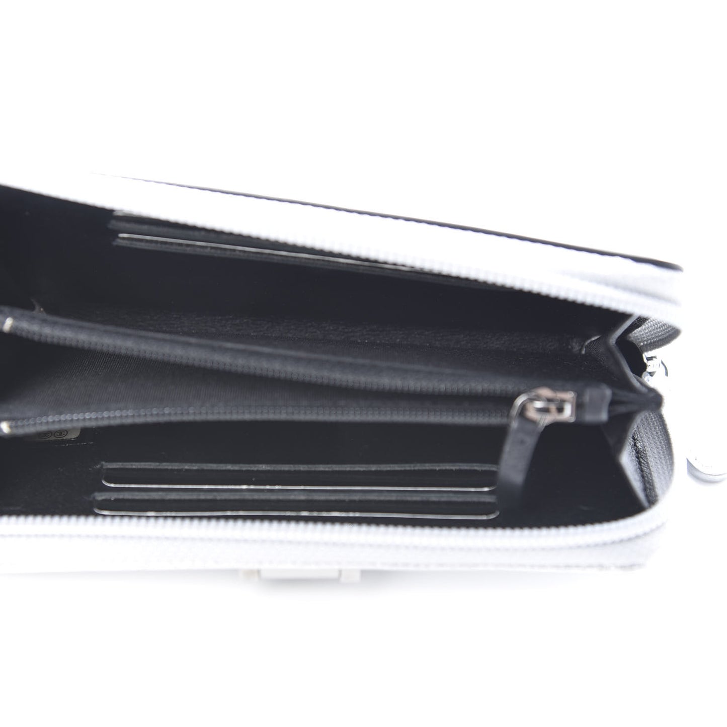 Metallic Goatskin Calfskin Large Bi-Color Zip Around Boy Wallet Black Silver