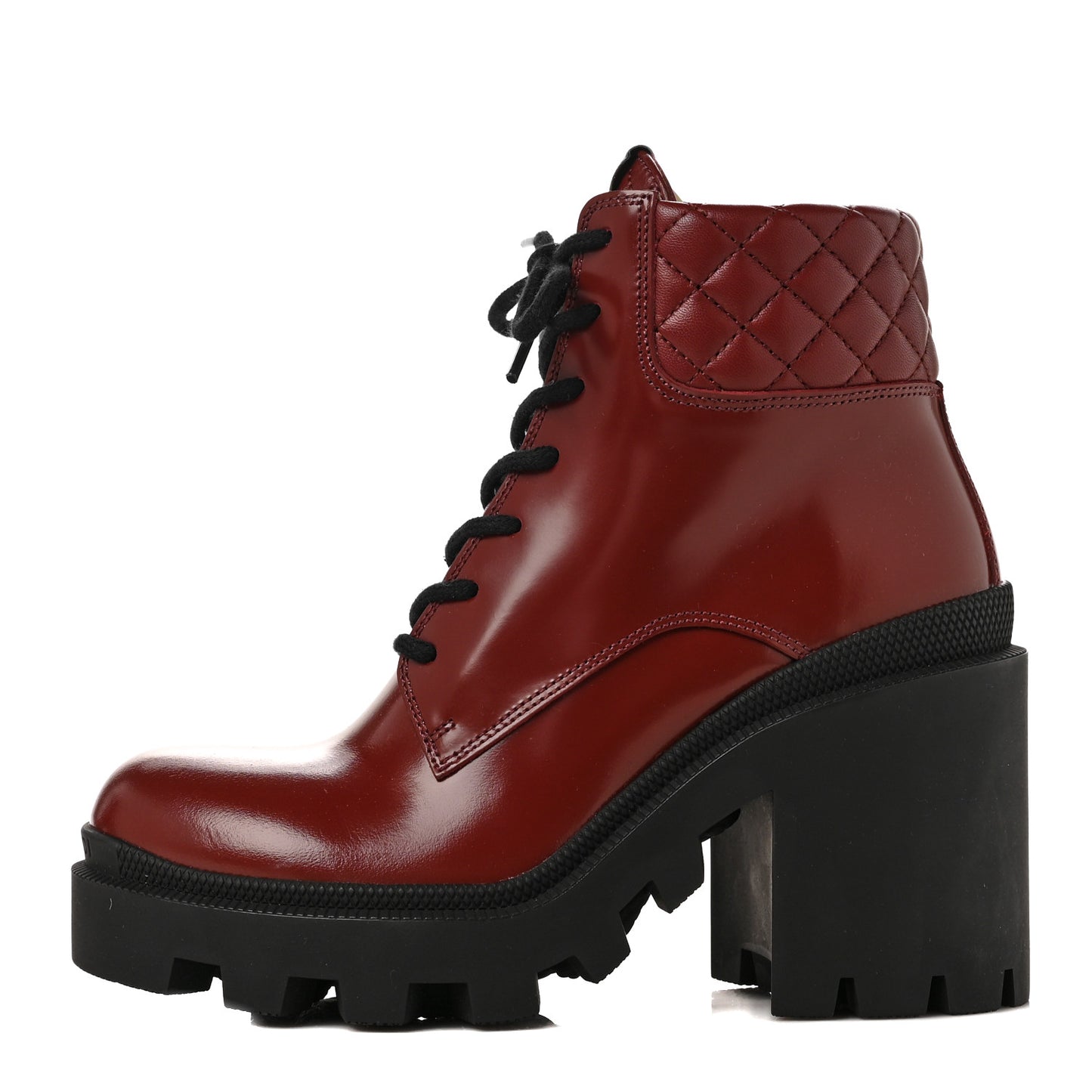 Magnum Calfskin Nappa Quilted Lace Up Ankle Boots 36 Garnet Red