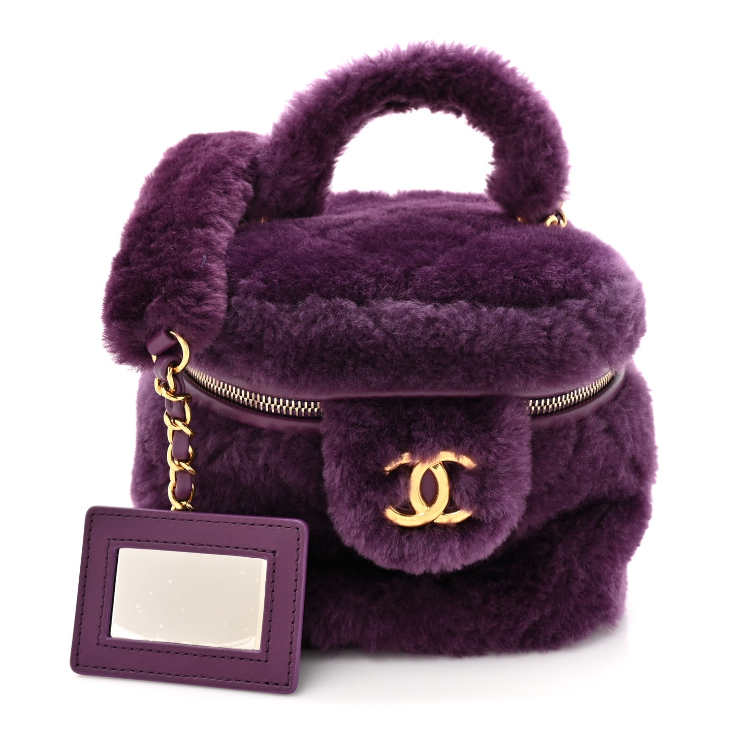 Shearling Lambskin Quilted Small Vanity Case Purple