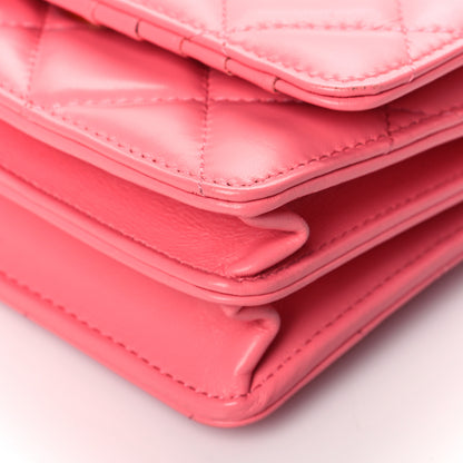 Chanel Lambskin Enamel Quilted Pending Clutch With Chain Pink 9 of 10