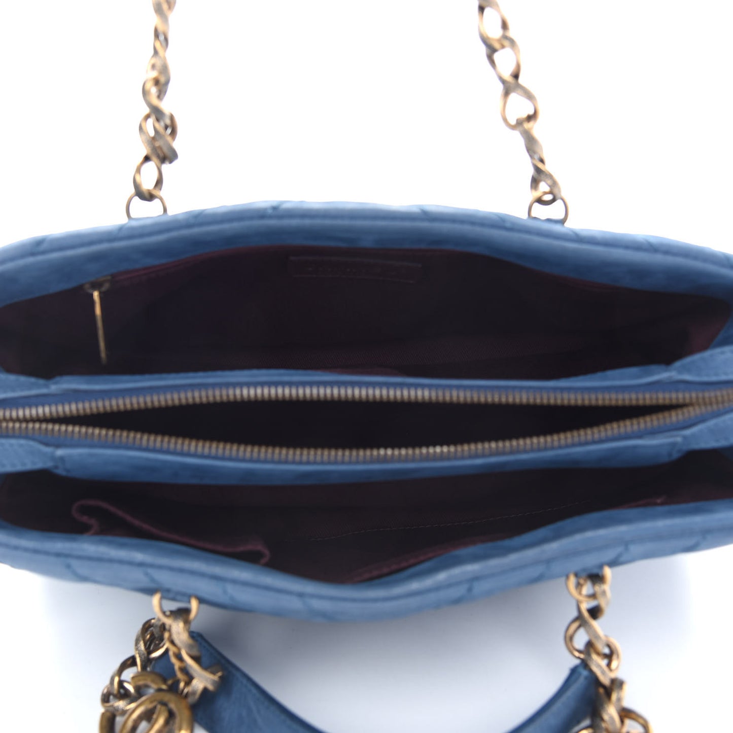 Iridescent Calfskin Chevron Quilted Surpique Tote Dark Blue