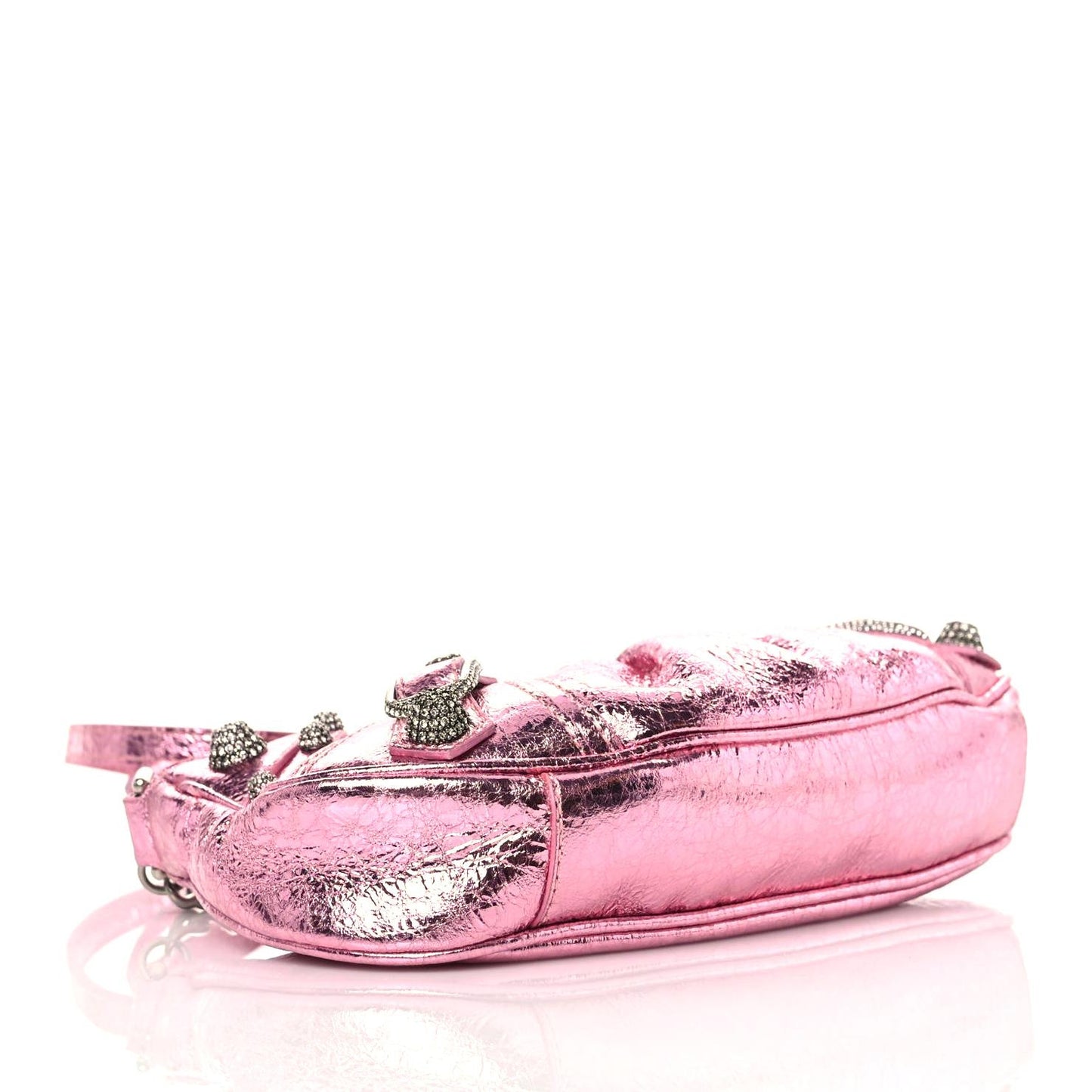 Metallic Agneau Arena Crystal Le Cagole Mini Purse With Chain Met Pink