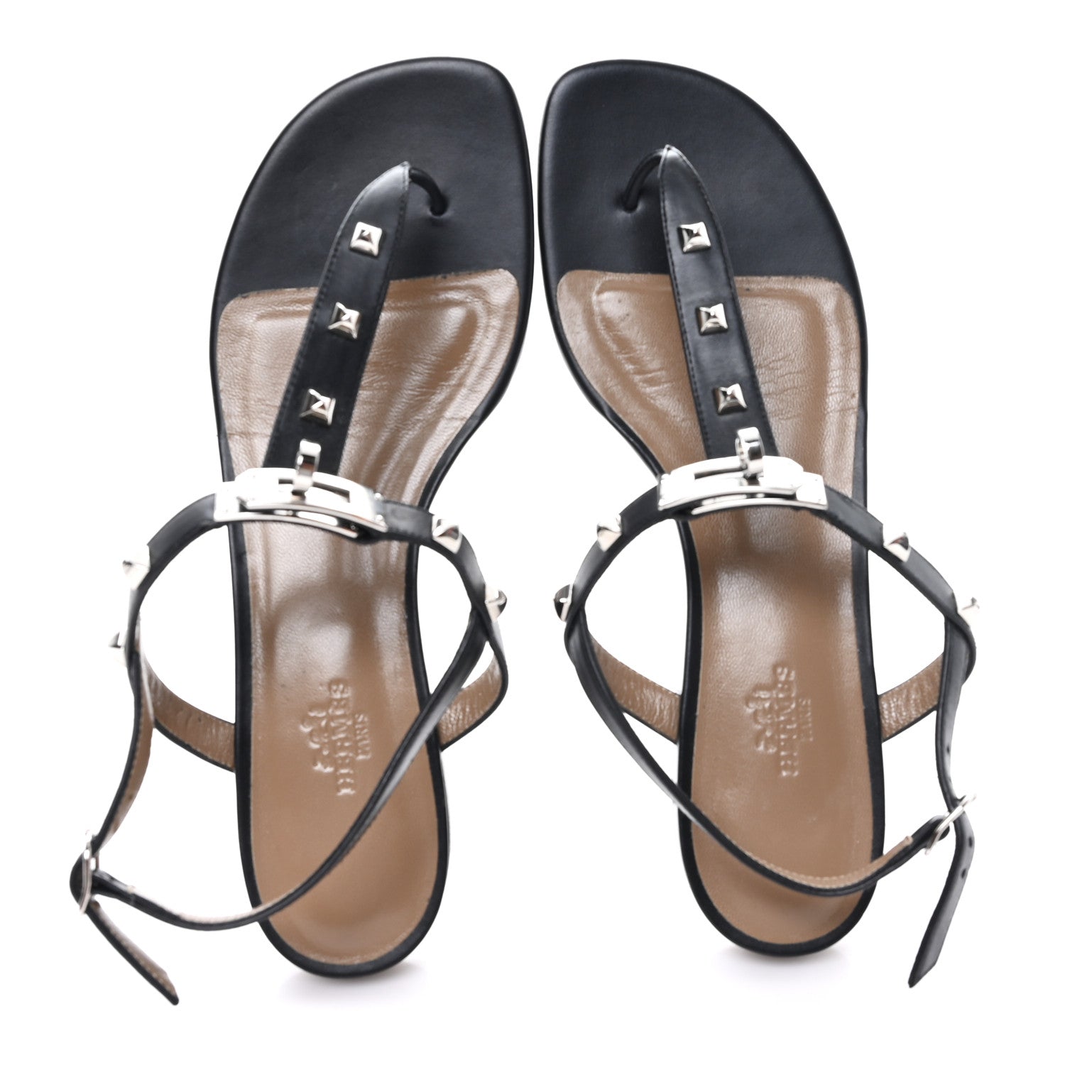 Hermes Calfskin Studded Olivia Sandals 39 Black 2 of 9