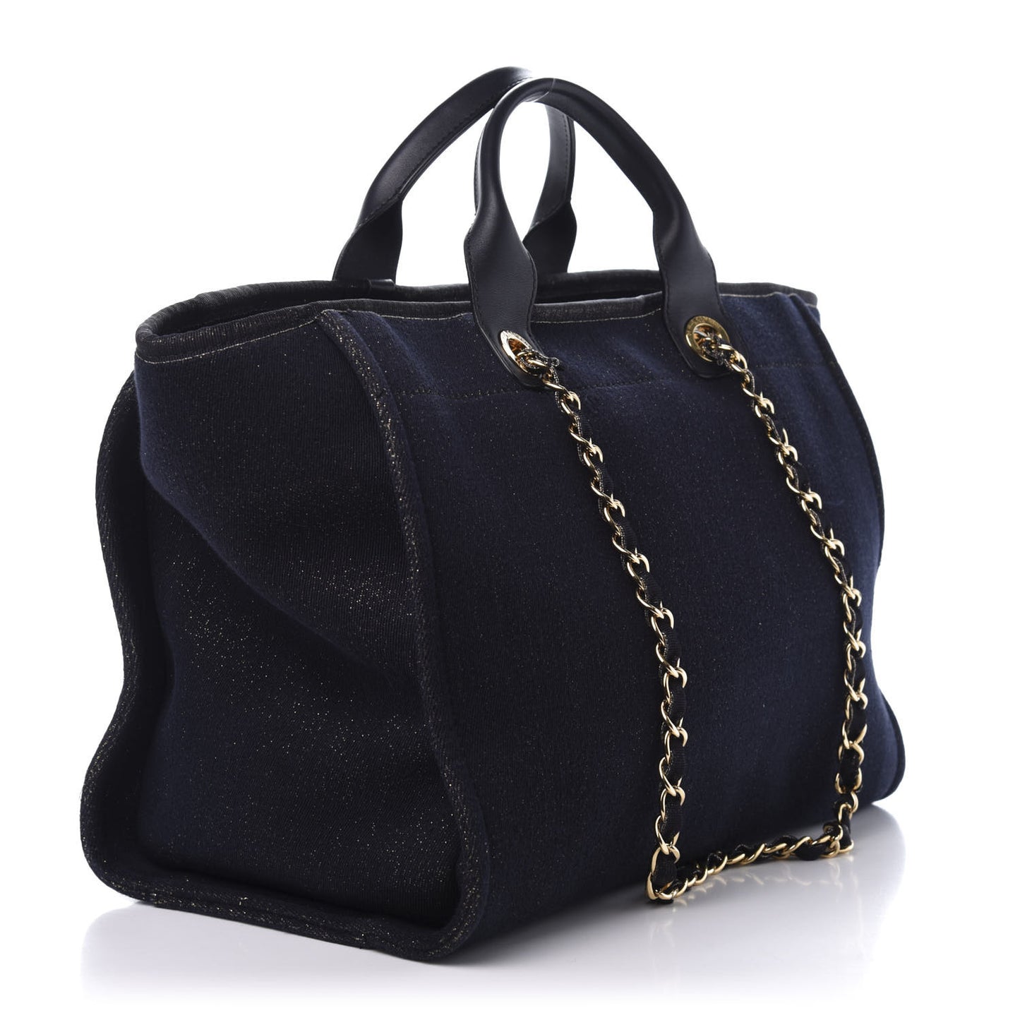 Lurex Canvas Medium Deauville Tote Navy Blue Gold