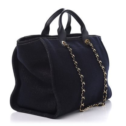 Chanel Lurex Canvas Medium Deauville Tote Navy Blue Gold 4 of 12