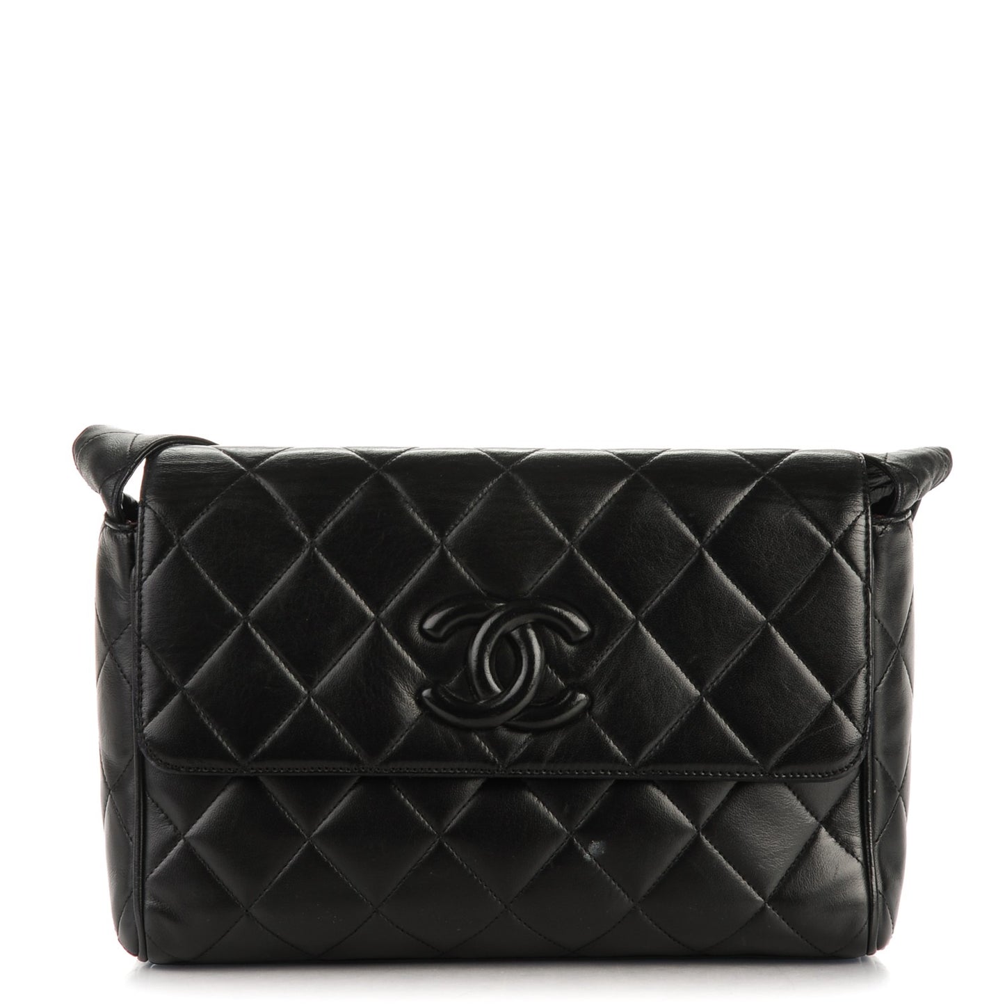 Lambskin Quilted CC Flap Shoulder Bag Black
