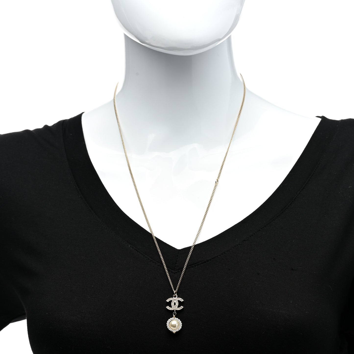 Crystal Pearl CC Lace Camellia Necklace Gold