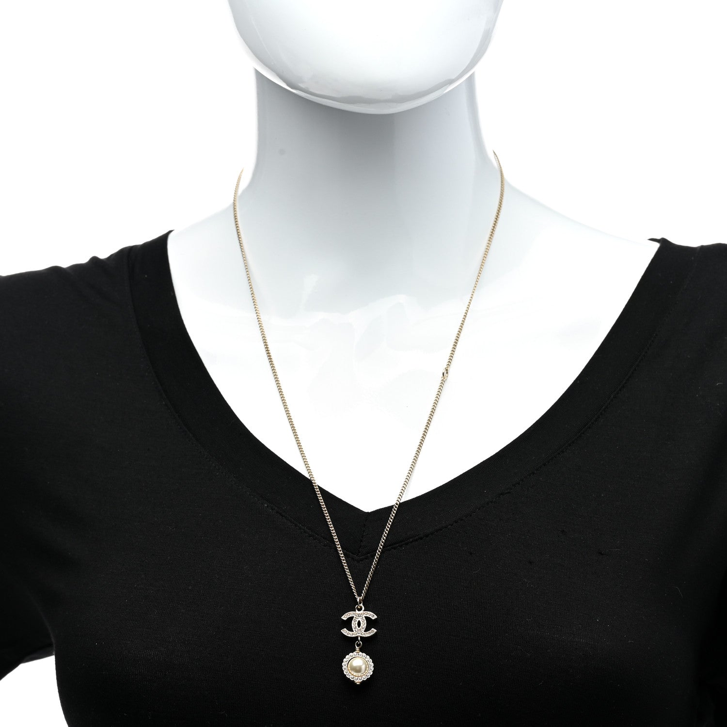 Chanel Crystal Pearl CC Lace Camellia Necklace Gold 2 of 5