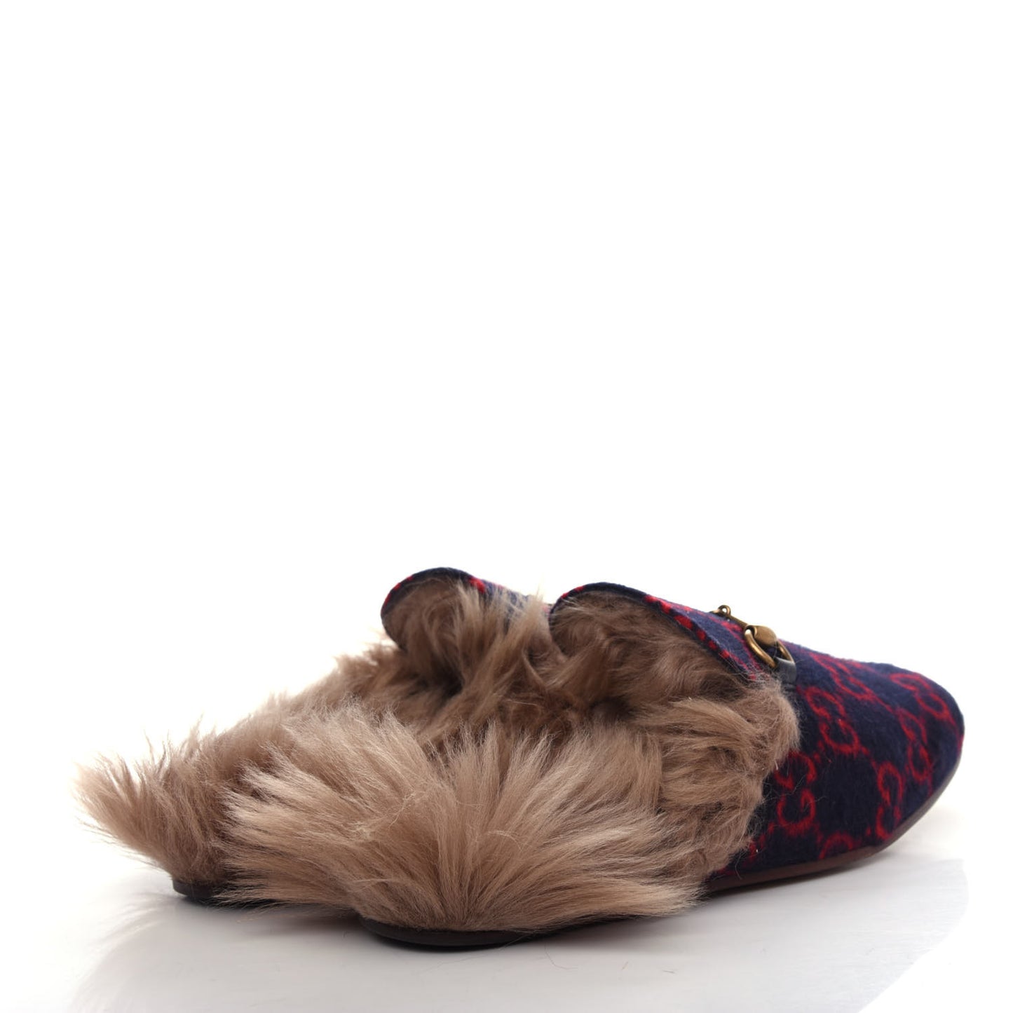 Covered Wool Big GG Monogram Fur Mens Princetown Slippers 9 Blue Red Butterscotch