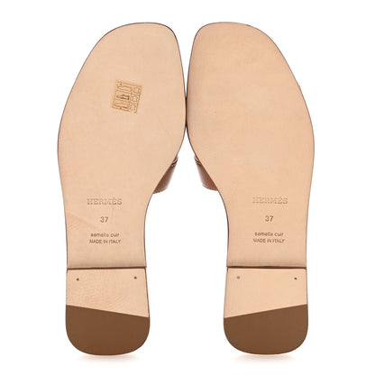 Hermes Box Calfskin Oran Sandals 37 Gold 6 of 9