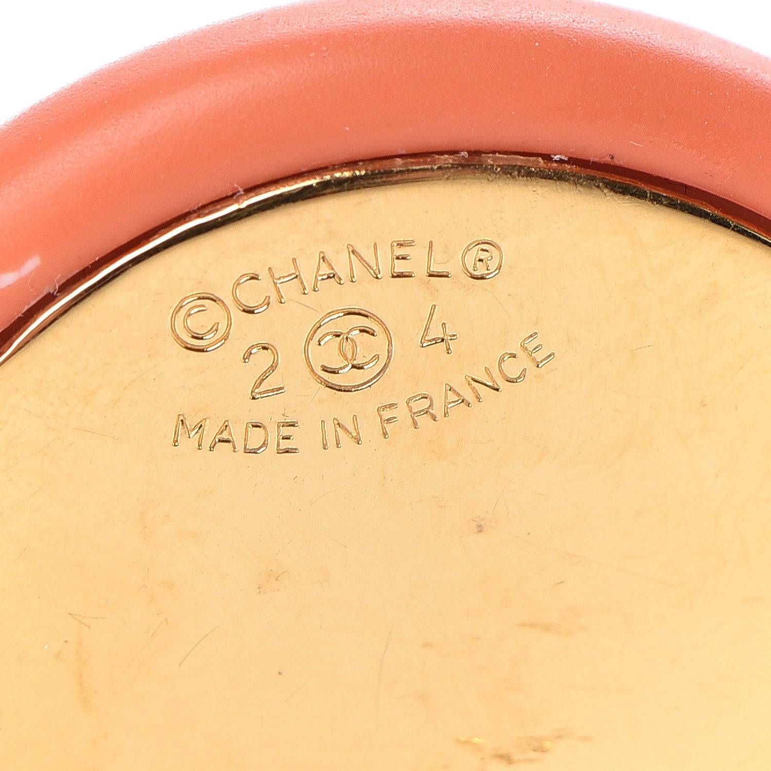 Chanel Resin CC Clip On Earrings Coral Gold 4 of 4