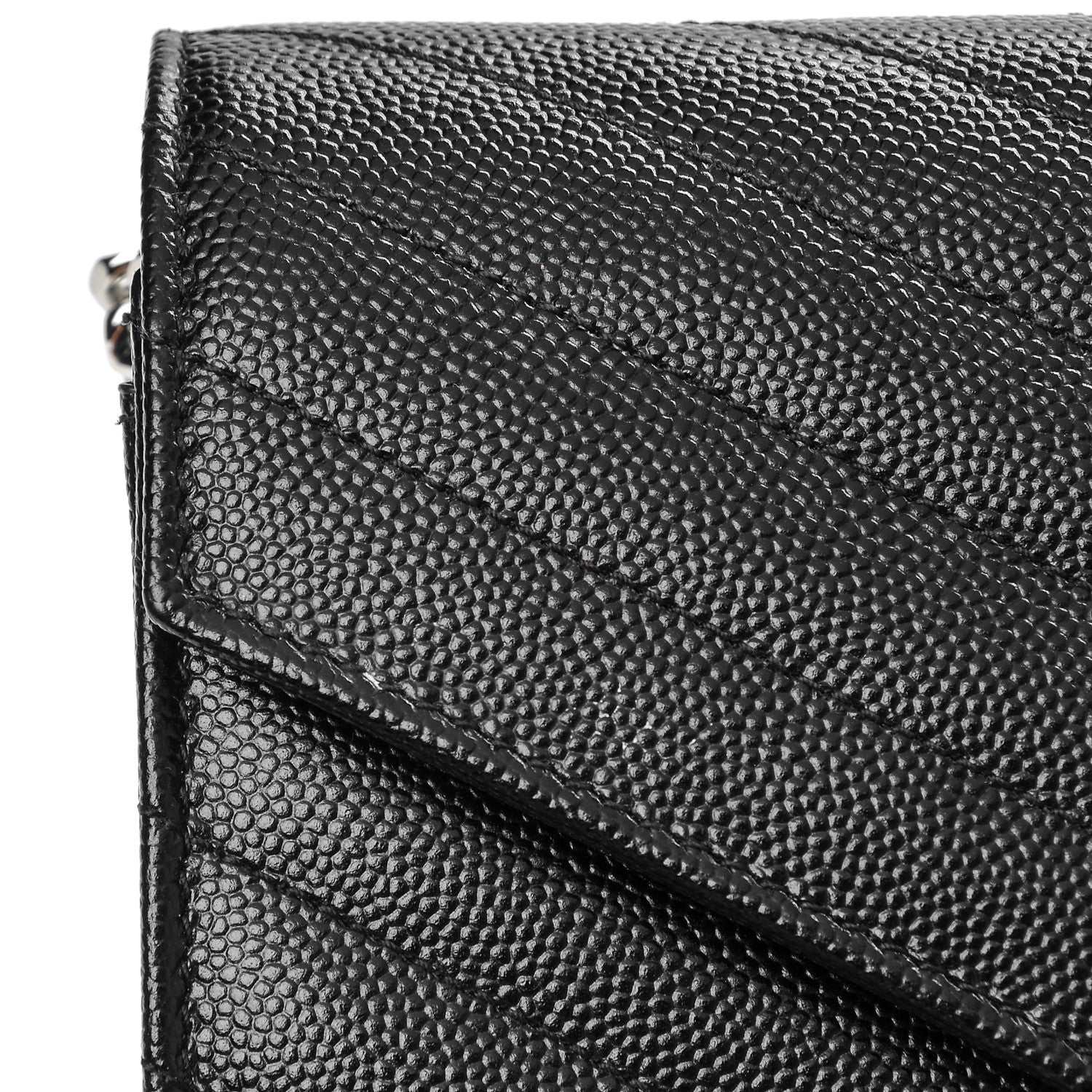 Saint Laurent Grain De Poudre Matelasse Chevron Medium Monogram Chain Wallet Black 7 of 8