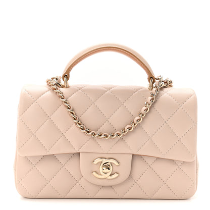 Chanel Lambskin Quilted Bi-Color Mini Top Handle Rectangular Flap Ecru Dark Beige 1 of 11