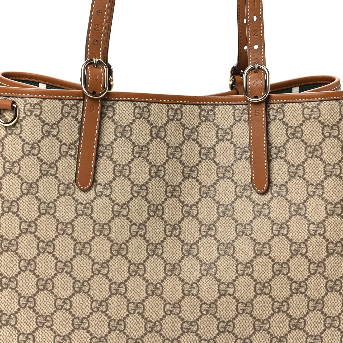 GG Supreme Monogram Emblem Large Tote Bag Beige Dark Brown