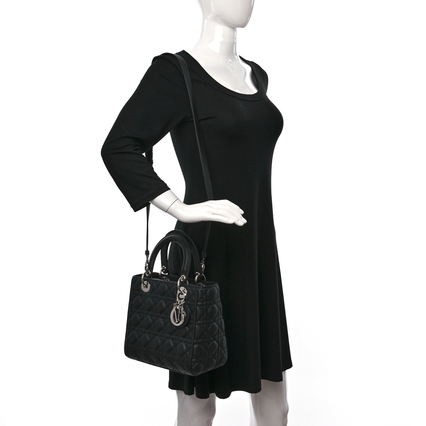 Grained Calfskin Cannage Medium Lady Dior Black