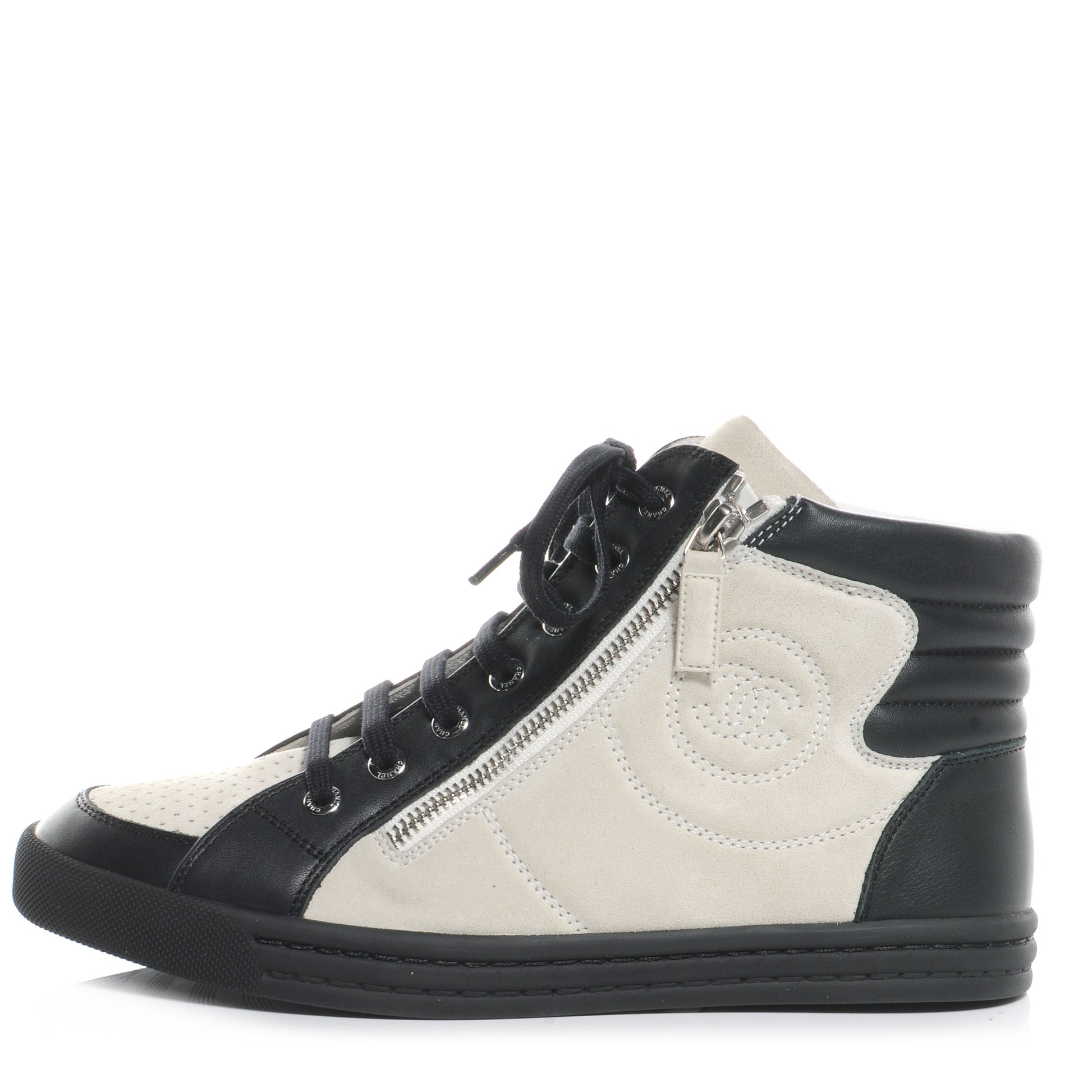 Chanel Calfskin Zipped Sneakers Beige Clair Noir 38.5 1 of 7