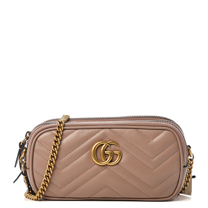 Gucci Calfskin Matelasse Mini GG Marmont Chain Crossbody Bag Porcelain Rose 1 of 11